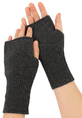 Prettystern Unisex 2-fädige dick gestrickte Kaschmir Fingerlose Handschuhe Pulswärmer Damen Hand-Stulpen dunkelgrau
