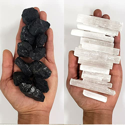 UJTVGCLX Palos de turmalina Negra Natural y selenita Combo a Granel Las Piedras en Bruto a Granel se Pueden Usar for (Size : 250g)