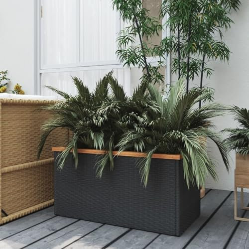 Rantry Jardinière en résine tressée 80x40x40 cm, compatible intérieur/extérieur, avec cadre en acier