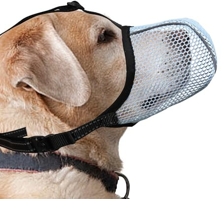 JOYPAWS Maulkorb für Hunde, atmungsaktiv, weich, für große Hunde, verhindert Bellen und Beißen, Kauen, reflektierender und verstellbarer Korbmaulkorb mit Luftnetz, für Dobermann, Blau, XL