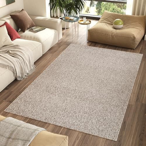 TAPISO Nizza Teppich Creme Beige Einfarbig Melange Anti Rutsch Loop-Teppich Waschbar Wohnzimmer Schlafzimmer Büro Pflegeleicht ÖKO-TEX 200 x 300 cm