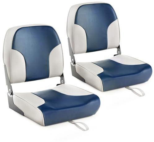 GYMAX Set di 2 Sedili da Barca Pieghevoli, Sedie da Barca Imbottite con Schienale Ergonomico Bassa, Resistenti alle Intemperie, Adatte per Yacht, Barca da Pesca (Blu)