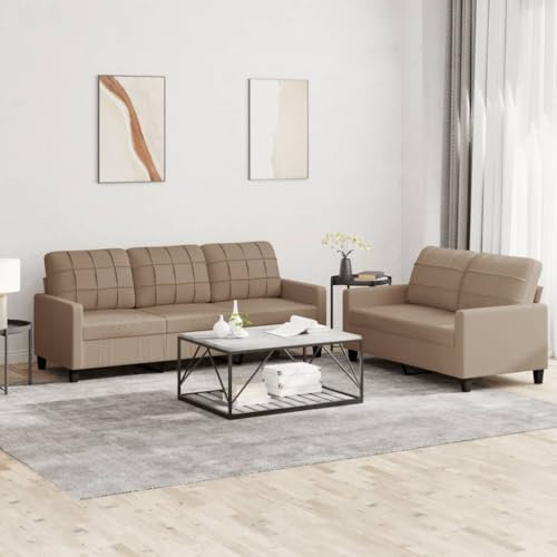 Willood 2 Sitzer + 3 Sitzer Sofa Couch Loungesofa Sessel Kunstleder Cappuccino-Braun
