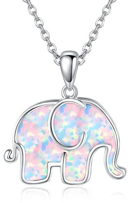 URONE Elefant Kette Damen Silber 925 Opal Elefant Anhänger Halskette Elefanten Schmuck Geschenke für Frauen