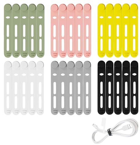30 Stück Silikon Kabelbinder, Wiederverwendbar kabel organizer, Verstellbare Kabelbinder für Heim- und Reiseladekabel, Audiokabel und Netzwerkkabelaufbewahrung(Mehrfarbig)