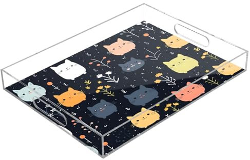 Bandejas acrílicas de dibujos animados para servir, bandeja rectangular transparente con asas para mesa de café, cocina y baño