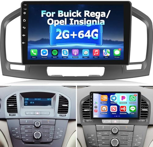 2+64G Autoradio für Buick Regal 2009-2013/Opel Insignia 2008-2013 - Kabelloses Carplay & Android Auto - 9 Zoll Android 13 Radio - WiFi EQ GPS Mirror Link FM RDS + AHD Rückfahrkamera und Mikrofon