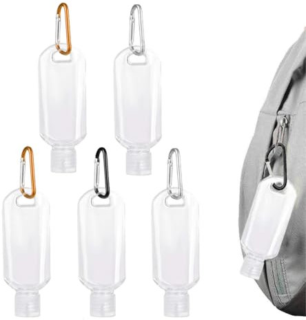 RAMGLYO 5 Clear Portable Travel Bottles, 50ml Refillable, Leakproof, Transparent, Hand Sanitizer Containers, Ideal for Travel, Camping, Outdoor Recreation, Personal Care Products