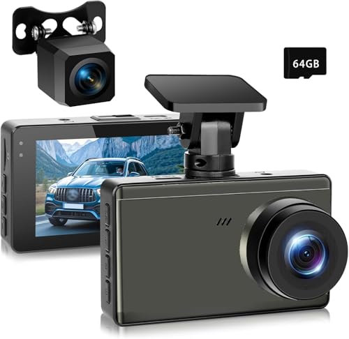 Dash Cam Front and Rear 4K 1440P, WiFi Dash Camera for Cars, Car Camera Dash with 3 IPS Screen,64GB SD Card, Parking Monitor, Night Vision, 160° Wide Angle, WDR, Loop Recording, App Control, G-Sensor