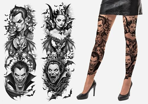 FIESTAS GUIRCA | Vampir Leggings mit Tattoo Effekt - Kostüm Zubehör für Cosplay Halloween Karneval Fasching - Ideal als Festival Accessoire - Gothic Rocker Punker Leggings (Einheitsgröße)