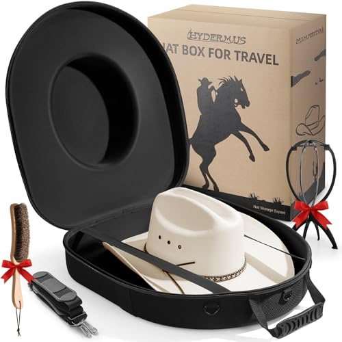 Cowboy Hat Box, Hard Shell Travel Case, Holds 2 Hats, Extra Large, Black
