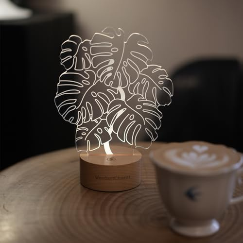 VerdantCharm Monstera Night Light - Soft Baby Night Light for Nursery, Bedroom and Desk | Energy-Saving LED Light, Safe Acrylic Plant Decorative Light