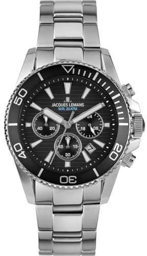 JACQUES LEMANS 1-2206G Herrenuhr Liverpool Diver mit Glieder Edelstahlarmband Chronograph 20 ATM