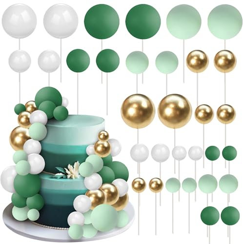30 Pack Mini Balloon Cake Topper Colorful Green Balls Cake Pick Decorations Mix Size Faux Balls DIY Cake Insert Decorations for Baby Shower Wedding Bridal Shower Birthday Party Cake Decorations