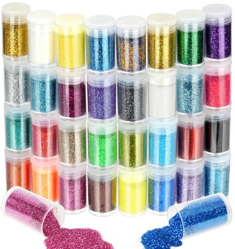 URAQT 32 Colori Glitter per Unghie, glitter brillantini per decorazioni glitter unghie, Paillettes Polvere Glitter, Adatto per viso, corpo, capelli, unghie(A)