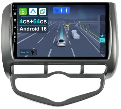KEC 9” [4+64G] Android 16 Autoradio für Honda Jazz City 2002-2007-mit Wireless Apple CarPlay|Android Auto|Mirror Link|GPS Navigation|Bluetooth 5.0|WiFi |USB|Navi|FM+Rückfahrkamera
