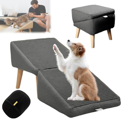 Rampa for Perros con Otomana Dividida: Escalera Plegable Y Otomana Todo En Uno for Perros Grandes Y Pequeños. Rampa De 37 Cm De Alto for Subir a La Cama Y Al Sofá. Escalones Ligeros