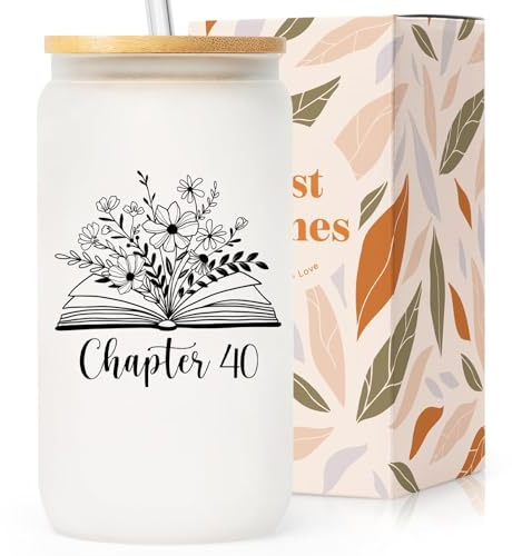 SteadStyle 40th Birthday Gifts Women 16oz Frosted Glass Cup with Lids Straw | 40 Year Old Birthdays Gifts for Daughter Friends Sister, Happy 40s Birthday Decoration