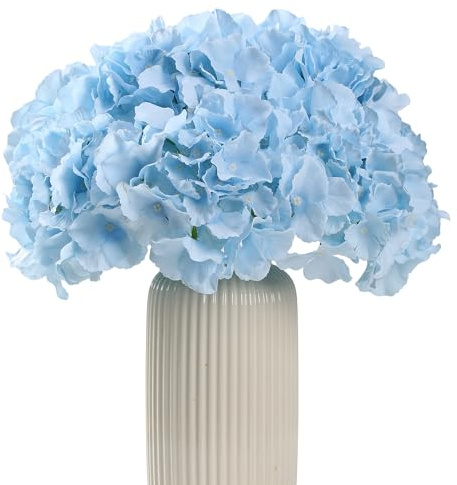 HNVNER 6 Stück Seiden Künstliche Blumen Hortensie mit Stiel, Hortensien Blau Kunstblumen Wie Echt, 35cm Realistische kunstblumenstrauss für Hausgarten Party,Hochzeits Deco