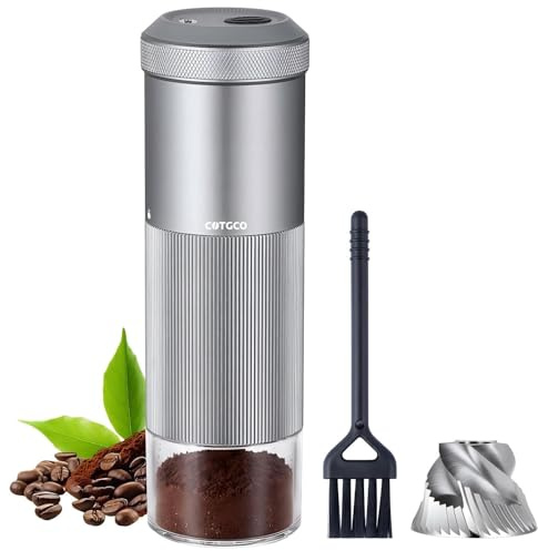 Kaffeemuehle Elektrische Espresso Muehle Klein: COTGCO Tragbare Kaffeebohnen Mühle mit Edelstahl Kegelmahlwerk USB - 1600mAh Akku für 15 bis 20 Anwendungen - Mini fuer Reise