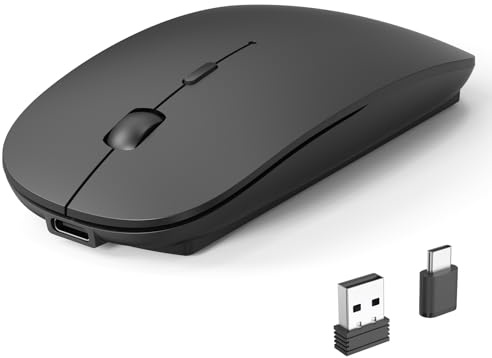 RaceGT Mouse Wireless Bluetooth 5.4+USB C+USB A-Nero | mouse senza fili silenzioso ricaricabile, Magic Mouse ultra piatto 1600DPI per PC, MacBook, iPad