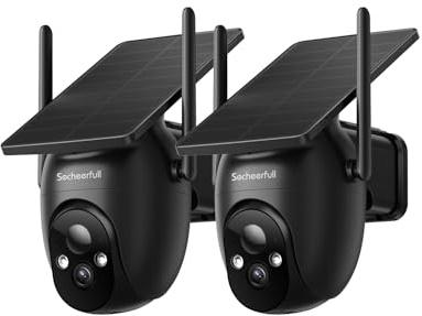 Socheerfull 2K Überwachungskamera Aussen Solar Akku, Kabellose, 2,4GHz | WLAN Kamera mit Integriertem Solarpanel, 360° Rundum-Überwachung, KI-Erkennung, Farbnachtsicht, 2-Wege-Audio,IP66 Wetterfest