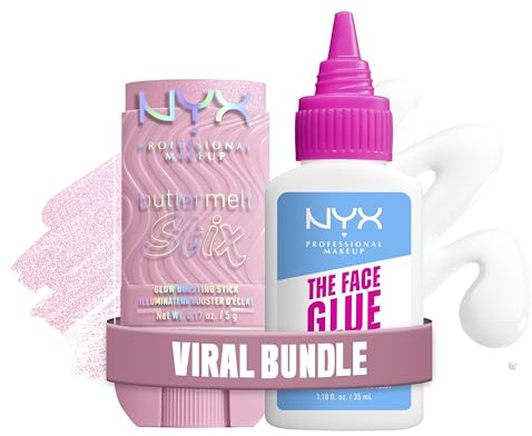 Bundle aus NYX Professional Makeup Buttermelt Stix, Glow Boosting Highlighter Stick wischfest & bis 8h Halt + The Face Glue Gripping Primer, Feuchtigkeitsspendender Primer für 24 Stunden Make-up-Halt