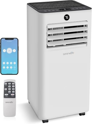 SereneLife Climatiseur Portable 9000 BTU WiFi, Climatiseur Mobile Compact avec Télécommande – Clim 3-en-1 Rafraichisseur d’Air Ventilateur, Kit Fenêtre pour Maison Bureau
