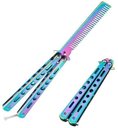 Butterfly Knife Comb Stainless Steel Foldable Beard Moustache Brush 1PCS