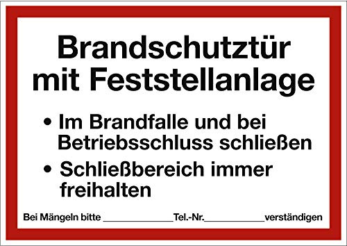 Aufkleber Brandschutztür mit Feststellanlage Folie 21 x 29,7cm