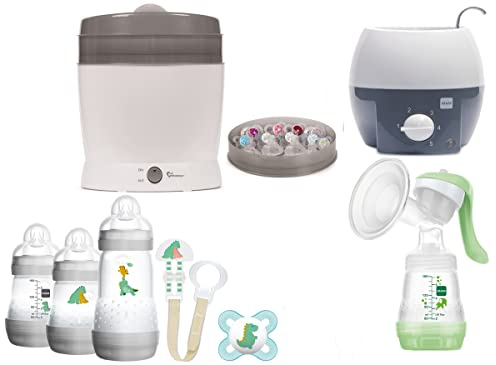 MAM Set 9 - Startset - Flaschen Sterilisator Babykoster Milchpumpe - Neutral + Geschenk