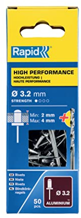 RAPID 5000383, Rivets Haute Performance, ø 3, 2 x 8 mm, 50 pièces, Forêt inclus Gris