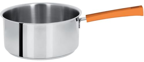 Cristel Mutine Fixe Casserole en Acier Inoxydable, diamètre : 14 cm, contenance : 1 l, Orange