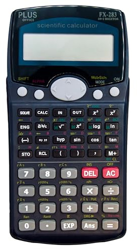 Plus Office Wissenschaftlicher Taschenrechner für Ingenieurwesen, Schule und Universität, 2-zeiliges Display (10+2 Ziffern), hyperbolische und trigonometrische Funktionen (FX-283)