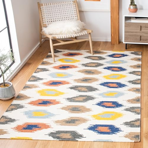 SAFAVIEH Dhurries Collection Accent Rug - 4' x 6', Ivory & Multi, Handmade Flat Weave Wool, Ideal for High Traffic Areas in Entryway, Living Room, Bedroom (DHU648A)