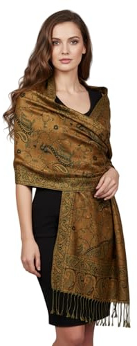 PASKMLNA Damen Pashmina-Schal, Mustard Floral Paisley, Large