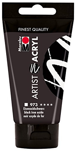 Marabu 12200002973 - Artist Acryl eisenoxid schwarz 75 ml, feine Acrylfarbe in Künstlerqualität, auf Wasserbasis, pastose Konsistenz, hoch pigmentiert, sehr gute Brillanz und Deckkraft