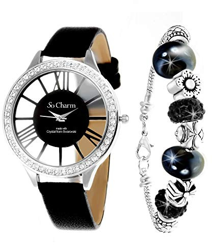 SC Crystal - pour Femme, Noir, en Métal rhodié, Idée Cadeau pour Femme - Cliquez sur Visiter la Boutique pour Voir nos Bijoux.