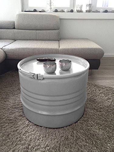 Fassmöbel Tisch Couchtisch Ölfass Beistelltisch mehrere Farben 45 cm hoch ø 57 cm Durchmesser (Grau + Spannring)