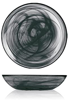 H&H 6 assiettes en verre albâtre noir, profondeur 21cm