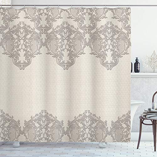 ABAKUHAUS taupe Tenda da Doccia, Retro delicato pizzo come, Tessuto Set di Decorazioni per il Bagno con Ganci, per la vasca da bagno, 175 cm x 200 cm, taupe