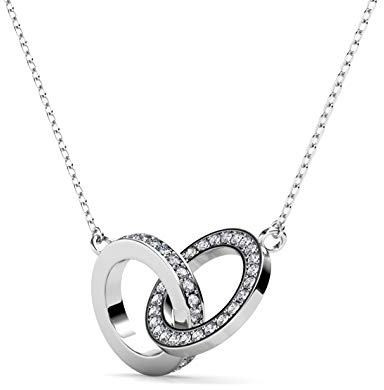 Juwelier Nagel Kette Doppelring besetzt mit Zirkonia Elementen | 925 Sterling Silber | Vergoldet mit 18k Weißgold | Anhänger Kollektion Victoria Peak - Intertwined
