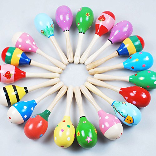 JBBERTH Sand Hammer 4 pcs, Wooden Maracas Kids Handmade Wooden Rattles, Baby Music Rattles Shaker, Random Color Pattern