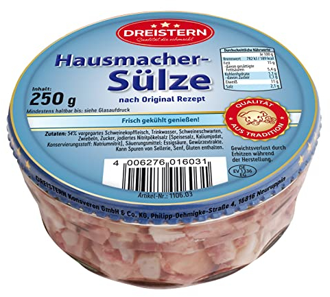 dreistern Hausmacher-Sülze 250g – Original-Rezept, zartes Einbeinfleisch in Aspik, lange haltbar, traditionelle Hausmannskost im Glas