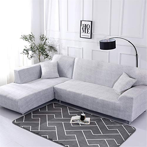 Elastisch Sofa Überwürfe Sofabezug, Morbuy Ecksofa L Form Stretch Antirutsch Armlehnen Plain Einfach Sofahusse Sofa Abdeckung Hussen für Sofa Couchbezug Sesselbezug (2 Sitzer,Wasser grau)