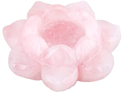 Nupuyai Rose Quartz Carved Stone Statue Lotus Flower Crystal Ball Stand, Healing Stone Votive Pillar Candle Holder Candlestick Ornament 2