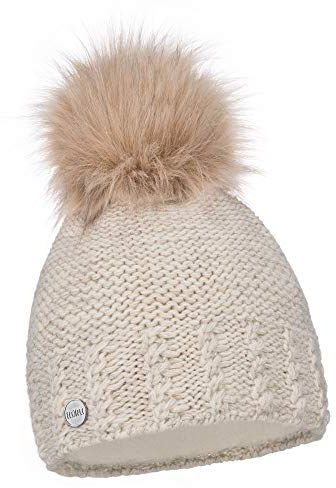 ELIMELI Damen Winter Mütze warme Strickmütze Wintermütze mit Bommel Slouch Strick Beanie Damen für Winter Bommelmütze Hergestellt in EU Farbenauswahl 14503 (Beige)