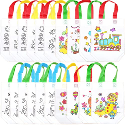 Kinder Stoffbeutel Set,Yueser 20 stück Stoffbeutel zum Bemalen DIY Graffiti Taschen Bunte Taschen für Bemalen Kindergarten Schulen Halloween Feiern und Geburtstagsfeier Geschenke(Zufällige Lieferung)