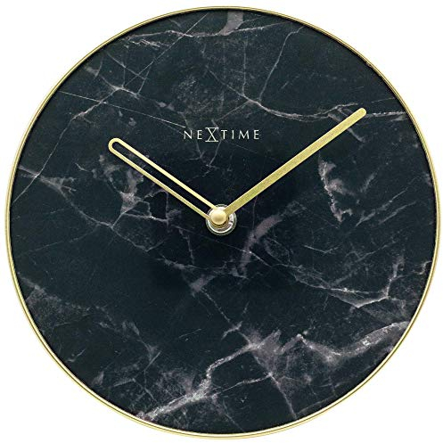 Nextime Tischuhr Marble Table Dia. 20cm Glass schwarz, 5222ZW