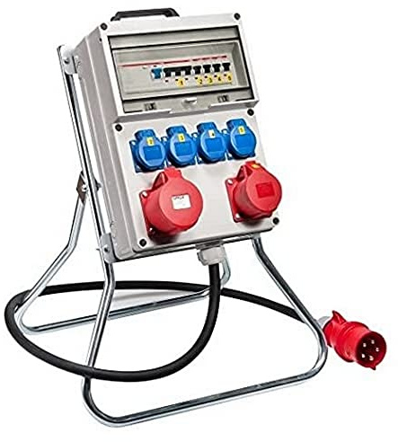 VOTHA® Plaststativfördelare KÖLN med FI-omkopplare ingång CEE 32 A, 400 V, uttag 230 V~4, CEE 16 A, 400 V~ 1, CEE 32 A, 400 V~ 1, LS 16 A, 1-polig, C 4, LS 16 A, 3-pol, C 1